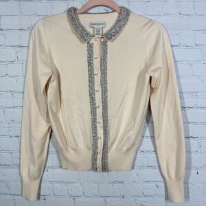 Banana Republic Cardigan Luxury Women Small Beige Silk Pearl Long Sleeve Sweater
